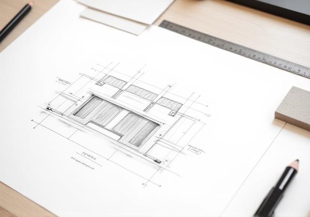 Disegno a mano di un progetto di mobilio nautico, simbolo della fase di consulenza e progettazione su misura di Marinus Design.